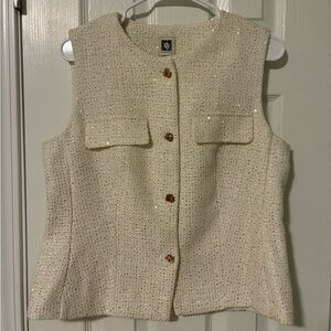 Anne Klein Cream Tweed Vest with Gold Accents